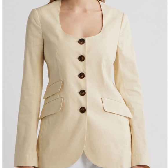 Rag & Bone Roslyn Linen Blazer Tan Square Neck Tailored Jacket NWT - Picture 3 of 10